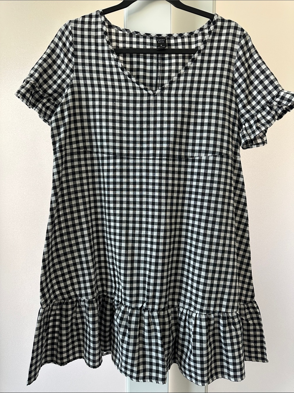 Black & White Gingham Kids Dress with Ruffle Hem